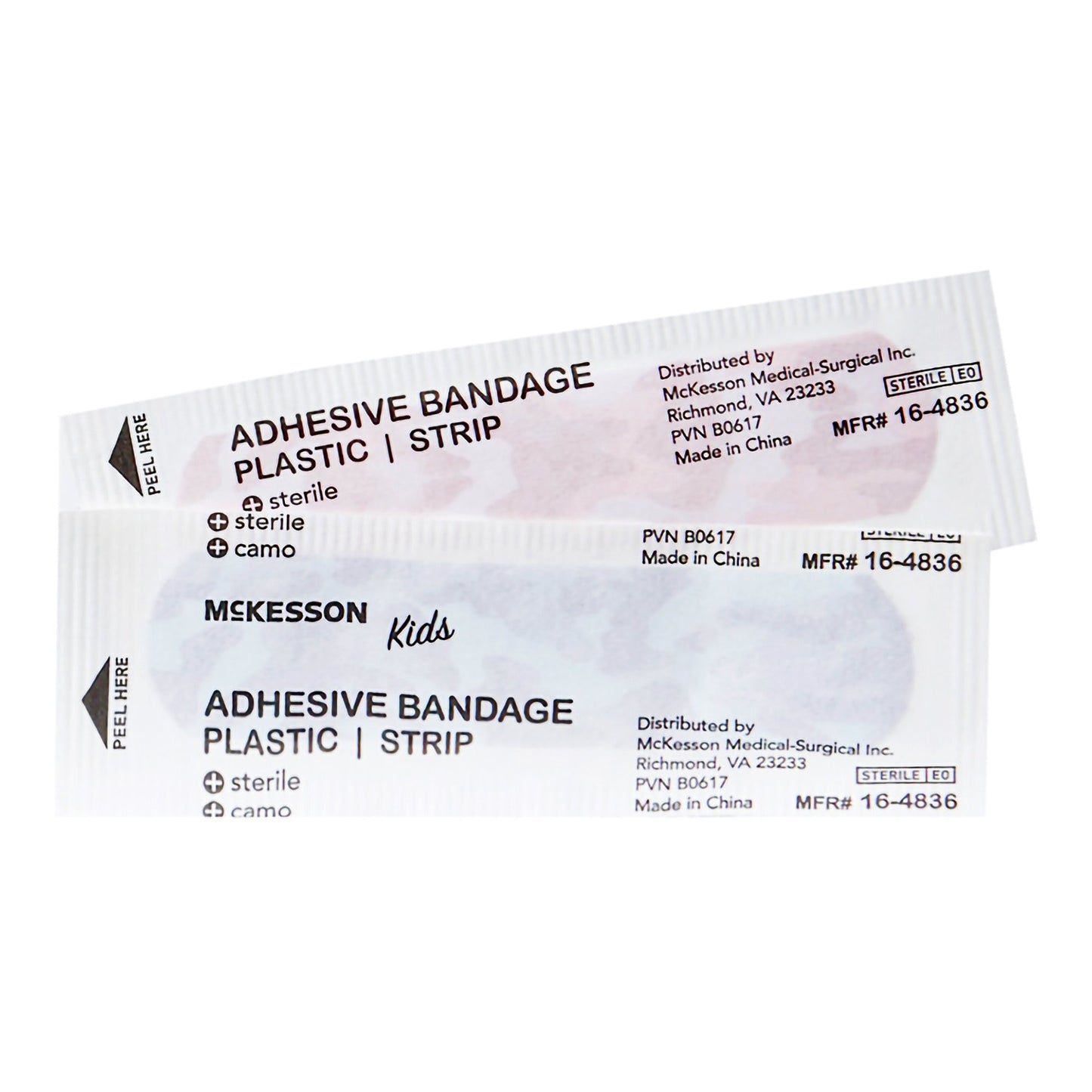 BANDAGE, ADHSV MCKID BLU/PNK CAMO STRIP 3/4"X3" (100 BAND-AIDS)