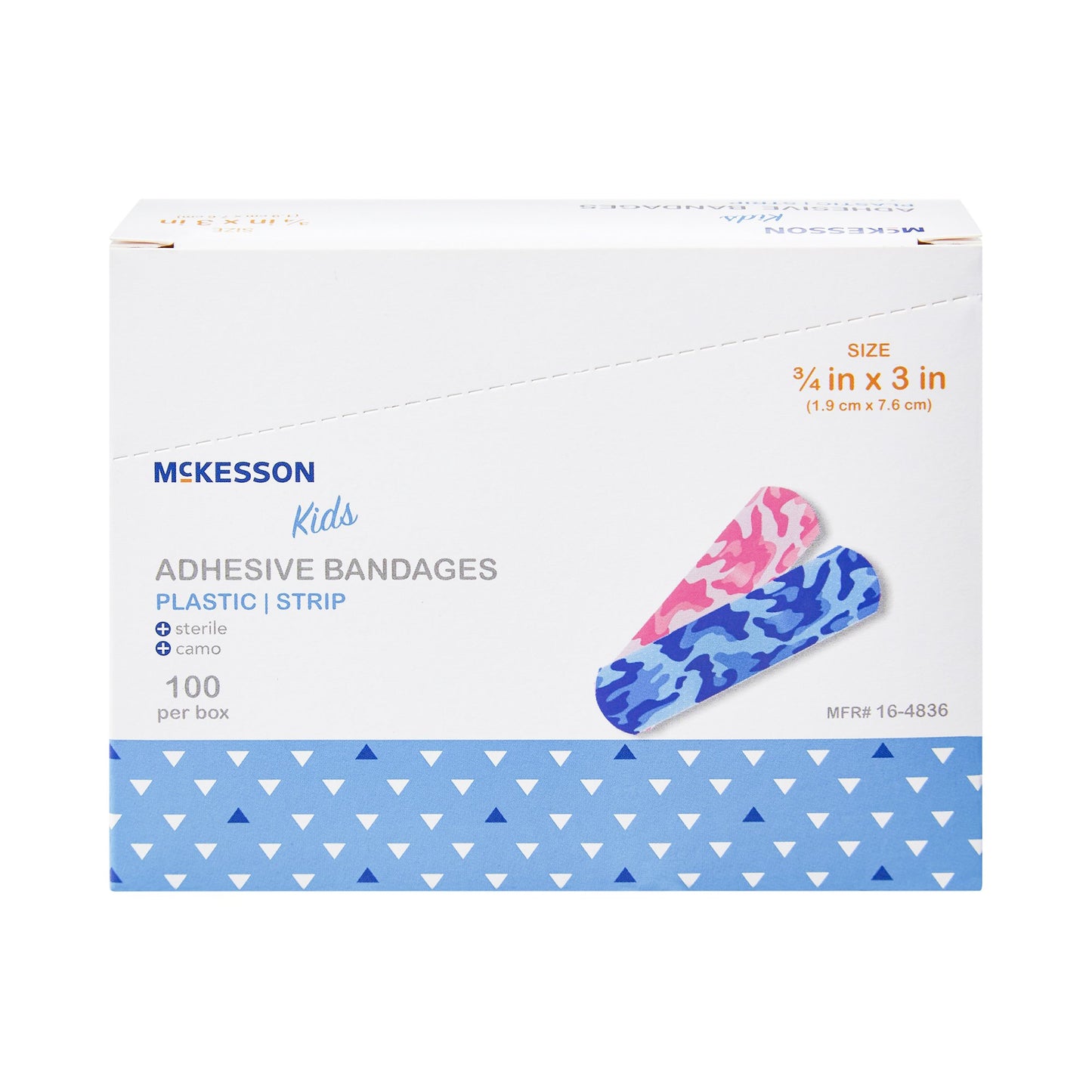 BANDAGE, ADHSV MCKID BLU/PNK CAMO STRIP 3/4"X3" (100 BAND-AIDS)