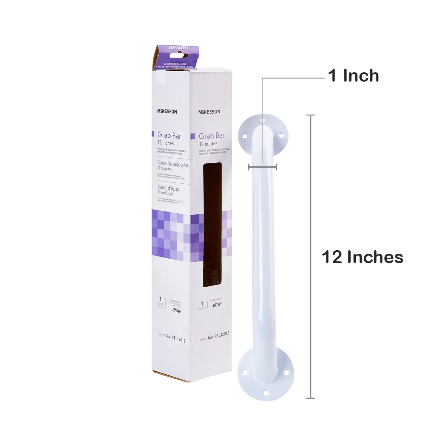 BAR, GRAB MOUNT PDR COATED WHT 12"