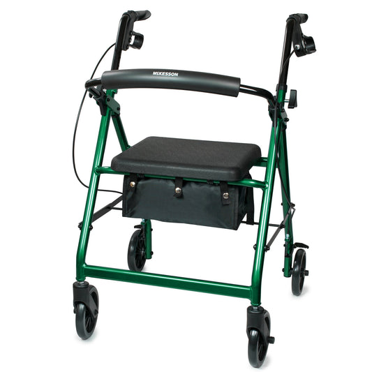 4-Wheel Rollator McKesson Green Adjustable Height / Folding Aluminum Frame