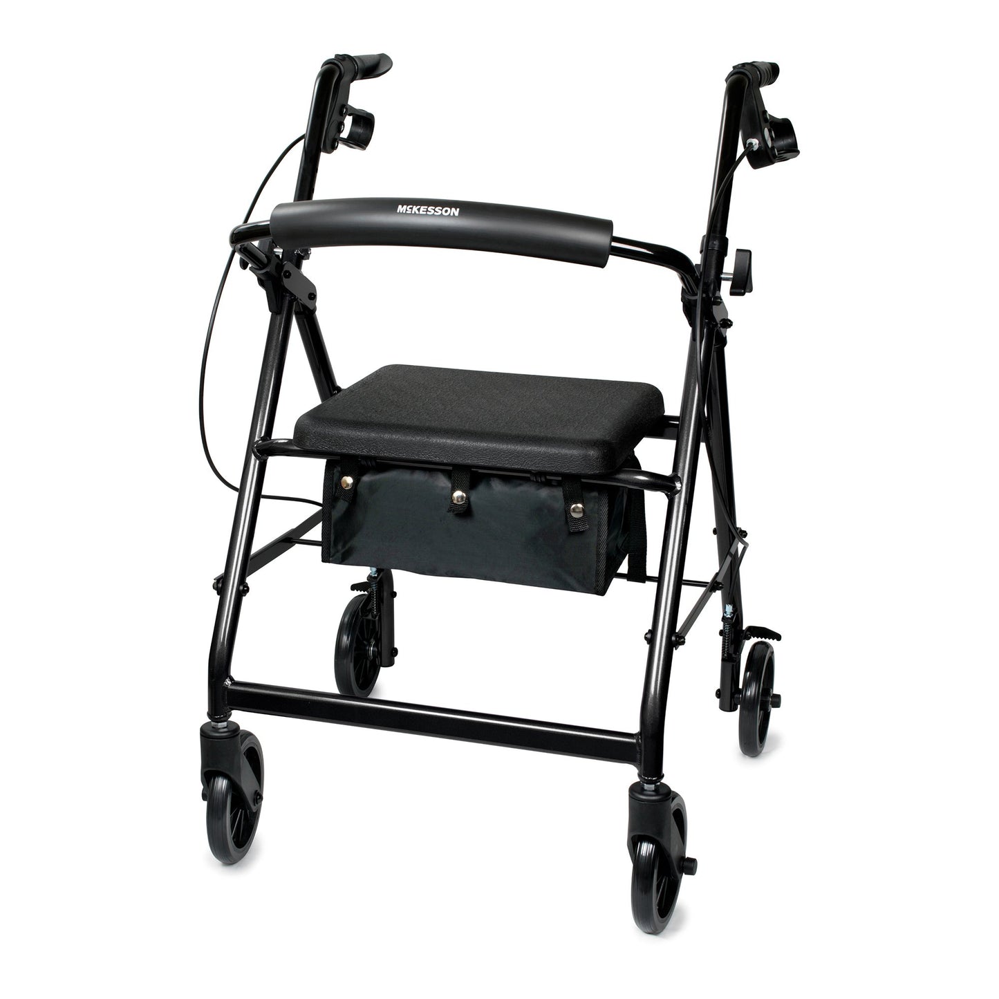 4-Wheel Rollator McKesson Black Adjustable Height / Folding Aluminum Frame