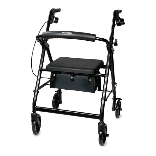 4-Wheel Rollator McKesson Black Adjustable Height / Folding Aluminum Frame
