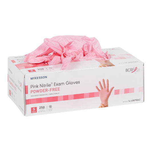 Exam Glove McKesson Pink Nitrile® Small NonSterile Nitrile Standard Cuff Length Textured Fingertips Pink