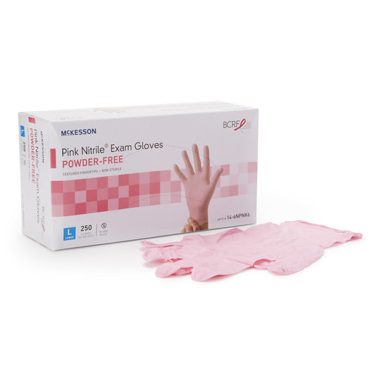 Exam Glove McKesson Pink Nitrile® Large NonSterile Nitrile Standard Cuff Length Textured Fingertips Pink