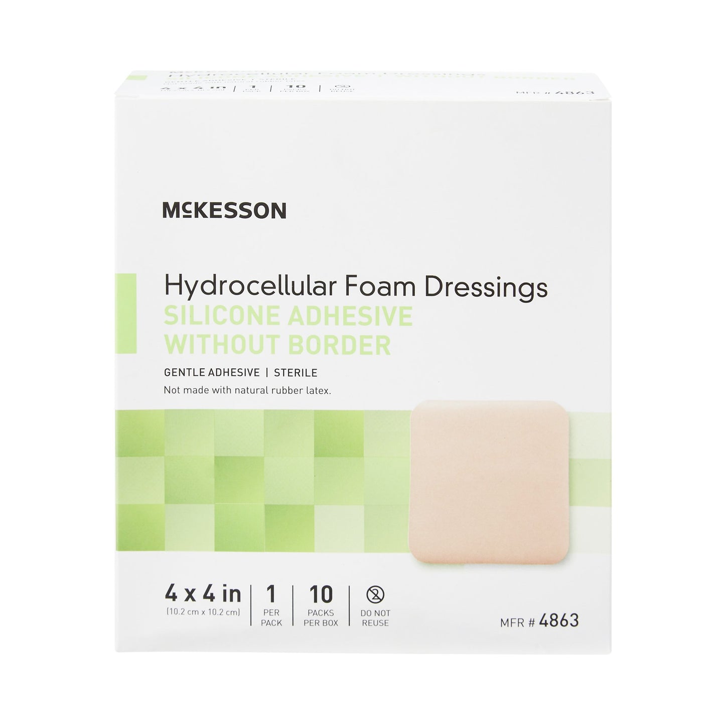 FOAM, ADH SIL W/O BORDER 4"X4"(10/BX)