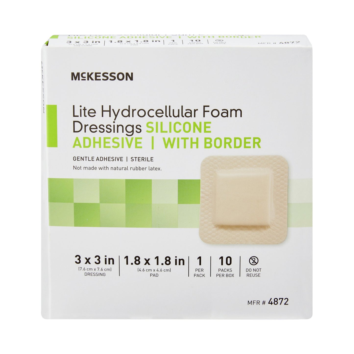FOAM, ADH SIL LT W/BORDER 3"X3" (10/BX)