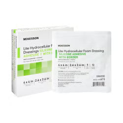 McKesson Lite Hydrocellular Foam Dressings, Border, 4 x 4 in, 10 ct | Sterile, Silicone Adhesive with Border