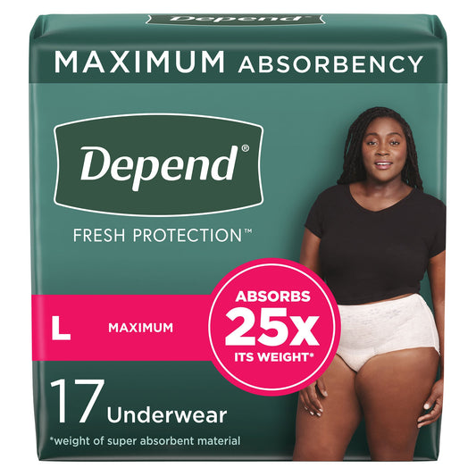 UNDERWEAR, DEPEND MAX ABSRB WMN LG (17/PK)