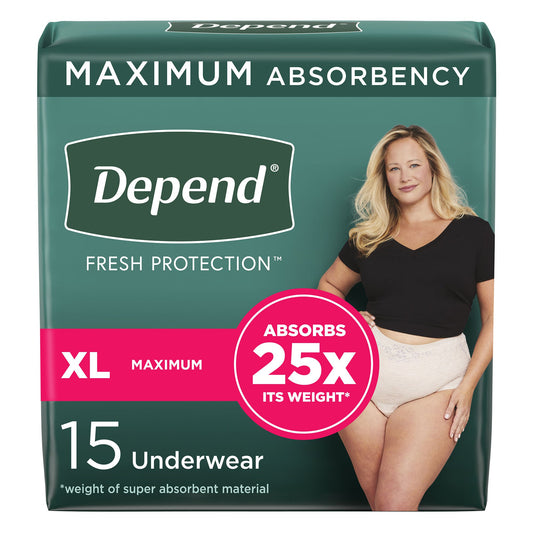 UNDERWEAR, DEPEND MAX ABSRB BLUSH WMN XLG (15/PK)