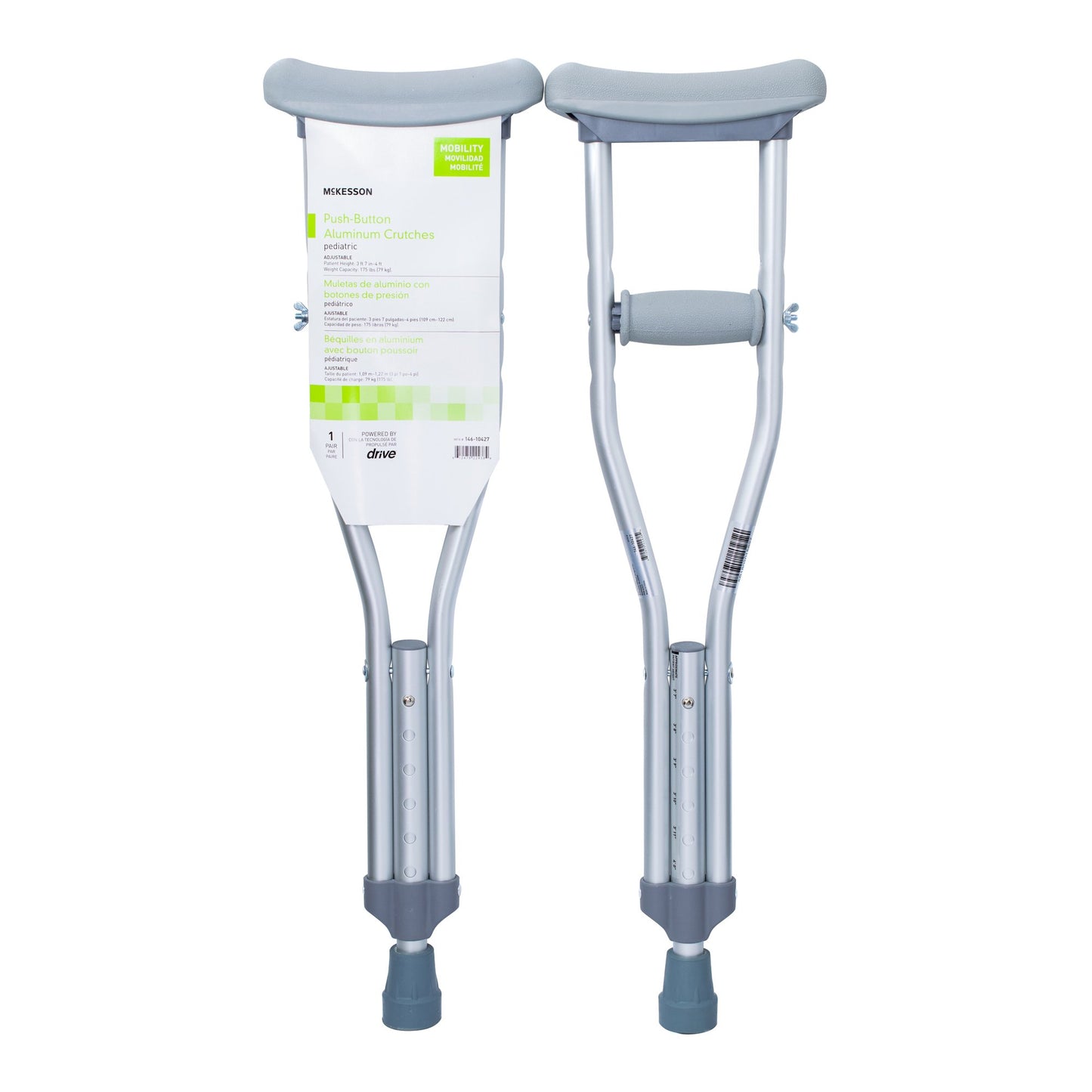 CRUTCH, ALUM PUSH BUTTON ADJ PEDIATRIC 175LB