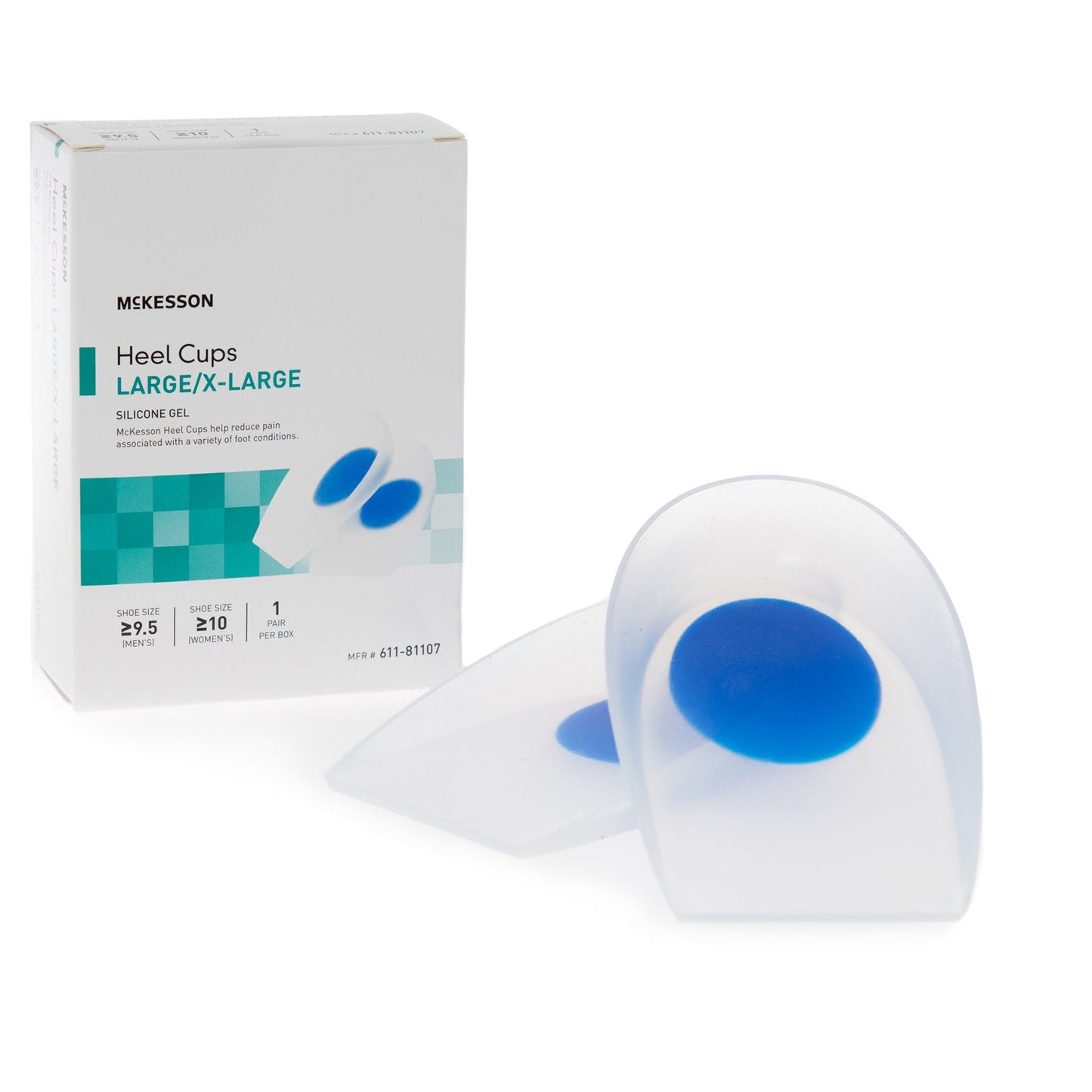 Heel Cup McKesson U-Shaped Silicone Women 10 and up / Men 9.5 and up L/XL Blue / Clear
