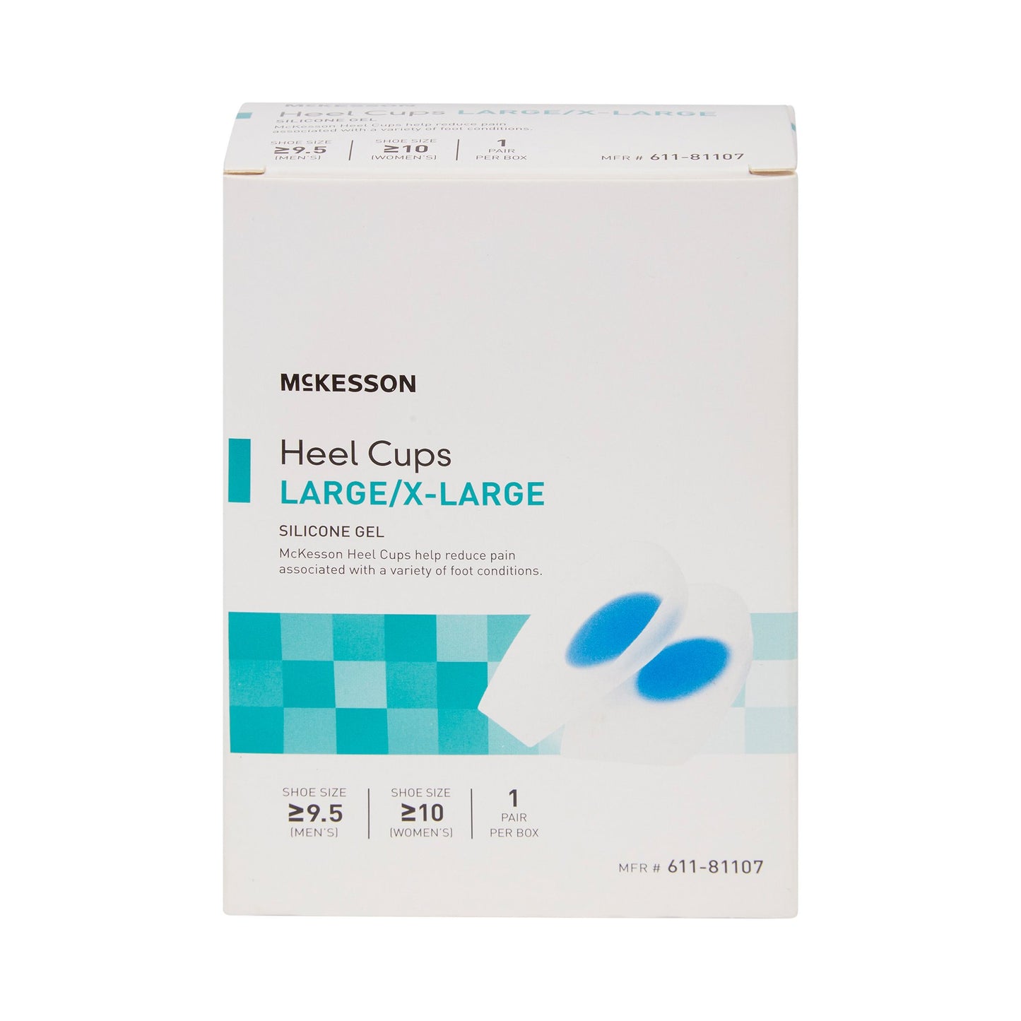 Heel Cup McKesson U-Shaped Silicone Women 10 and up / Men 9.5 and up L/XL Blue / Clear