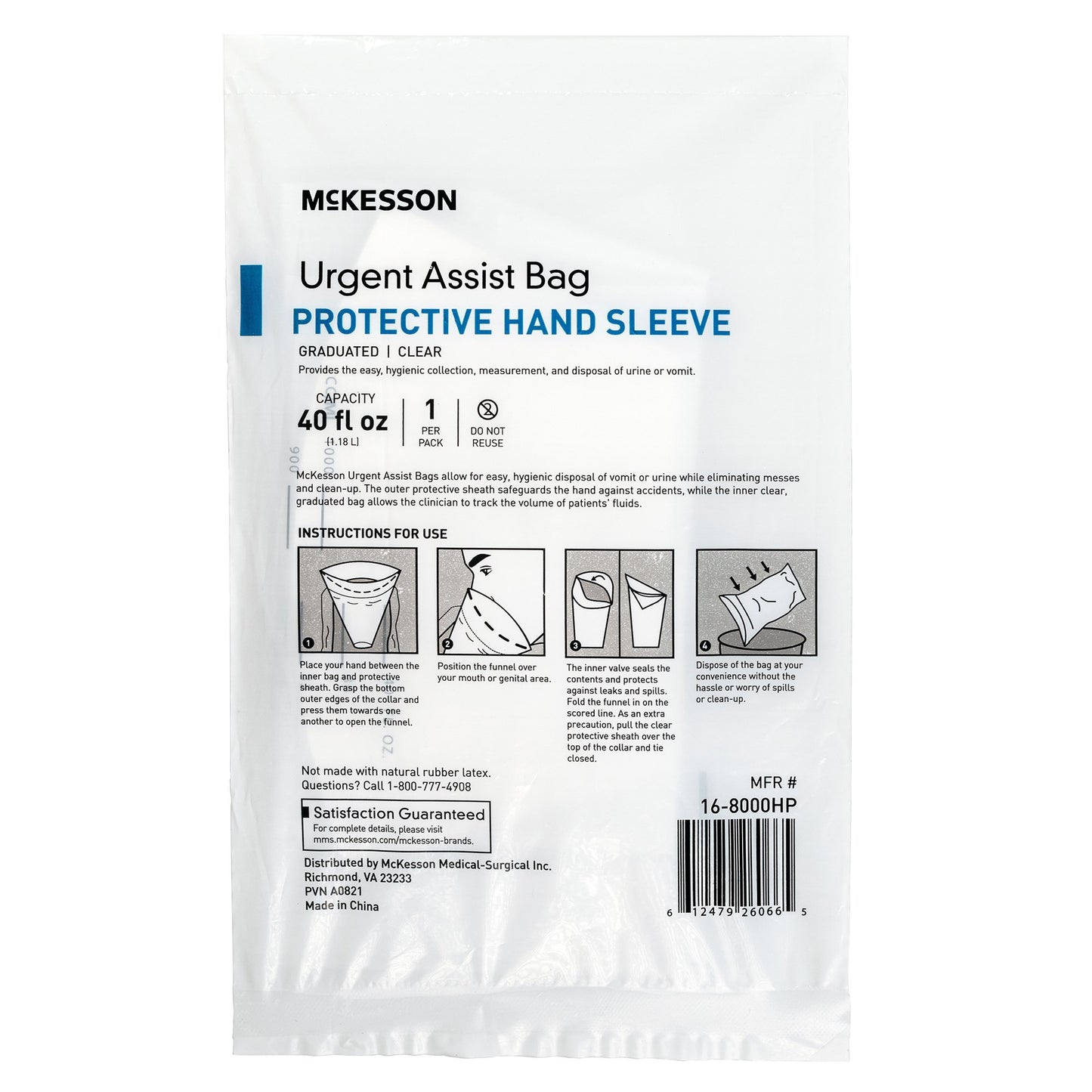 Emesis Bag McKesson 40 oz. Clear w/ Hand Protective Sleeve