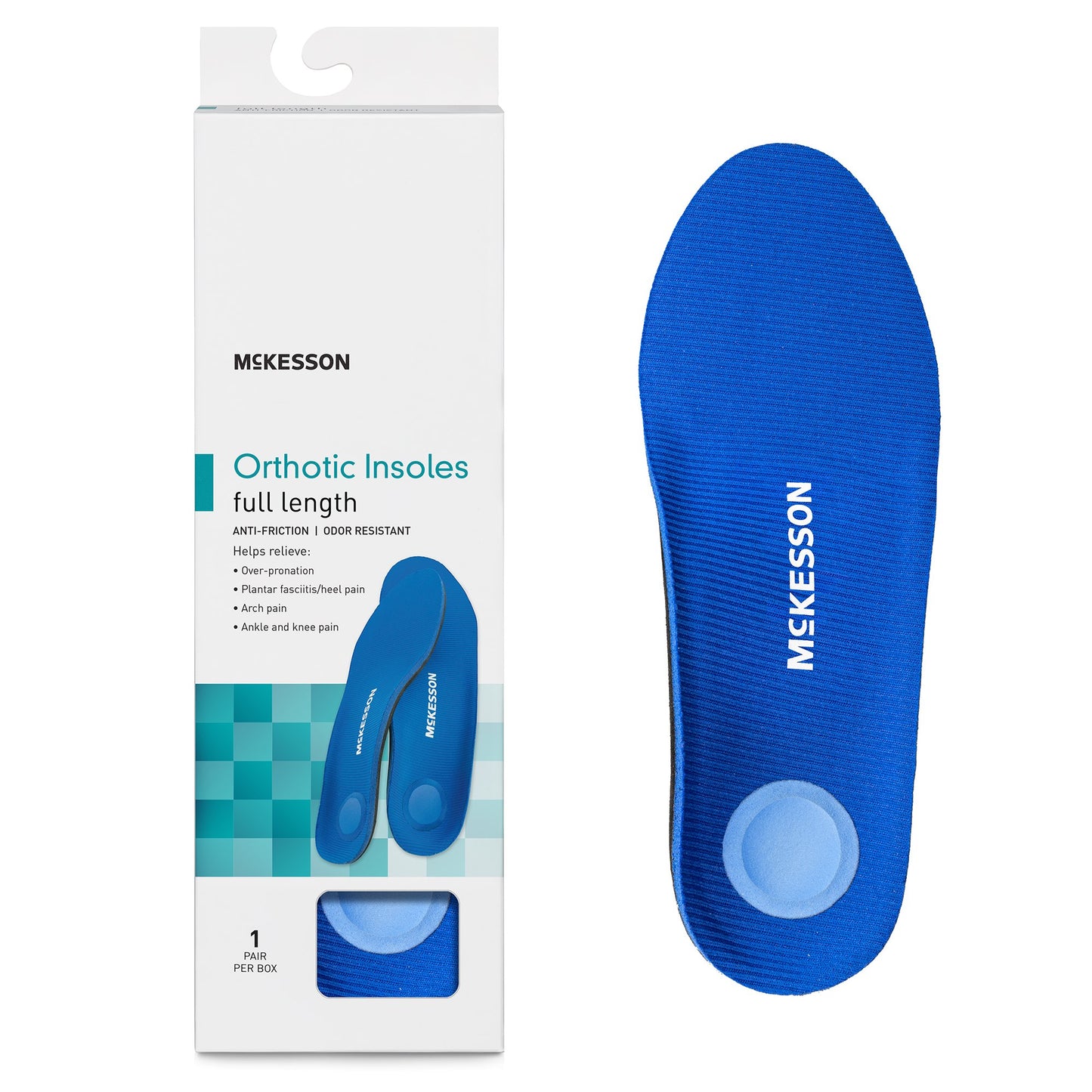 Orthotic Insole McKesson Full Length EVA / Polyester / Polypropylene / Poron® Women 9 to 9.5 / Men 7 to 7.5 Black / Blue