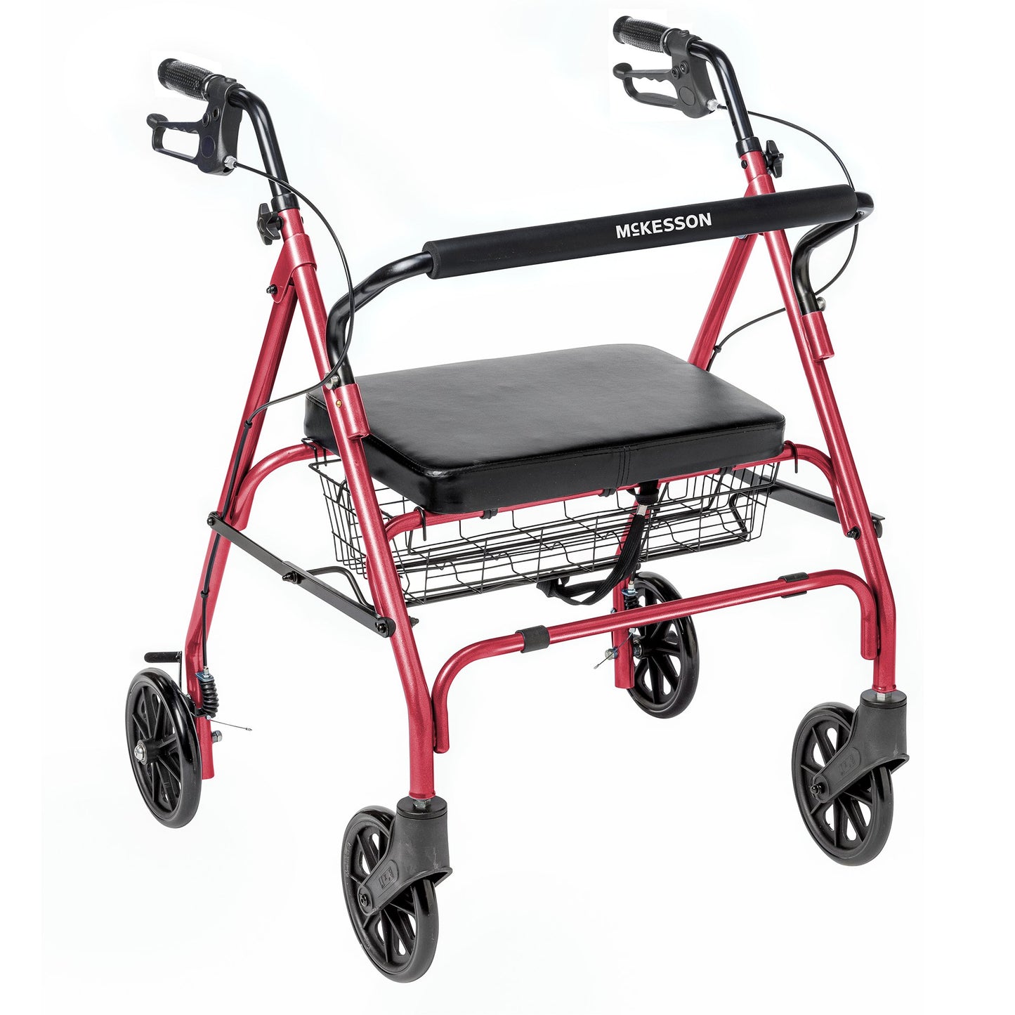 Bariatric 4-Wheel Rollator McKesson Red Adjustable Height / Folding Steel Frame