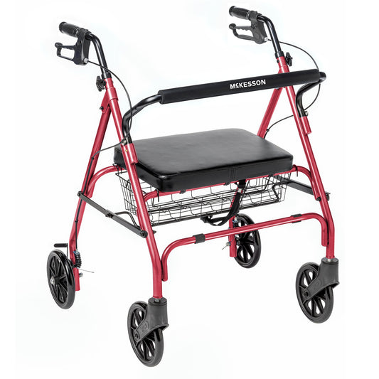 Bariatric 4-Wheel Rollator McKesson Red Adjustable Height / Folding Steel Frame