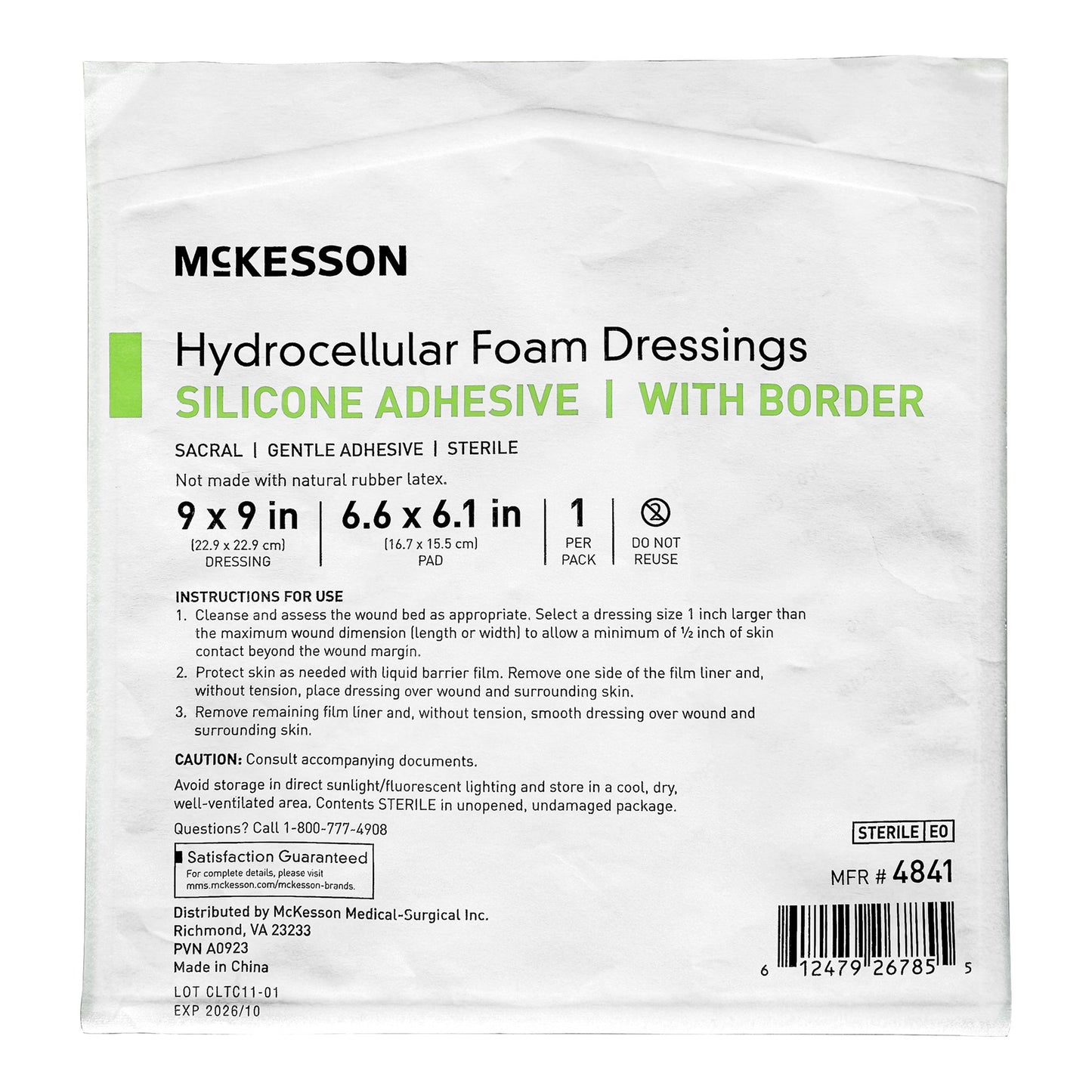 FOAM, ADH SIL W/BORDER SACRAL 9"X9" (5/BX)