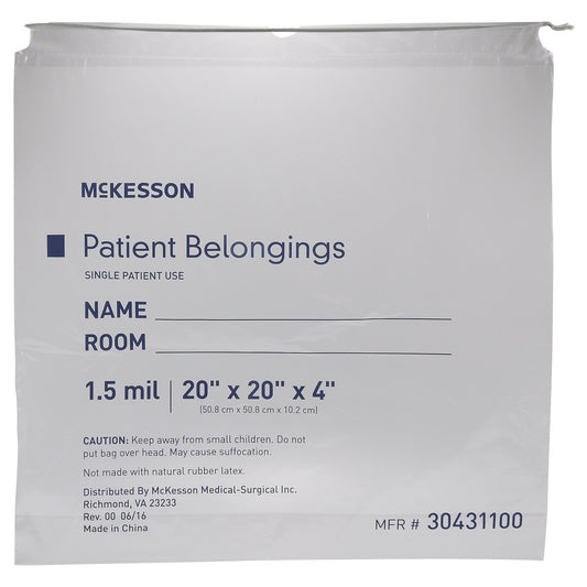 Patient Belongings Bag McKesson 4 X 20 X 20 Inch Polyethylene Drawstring Closure Clear