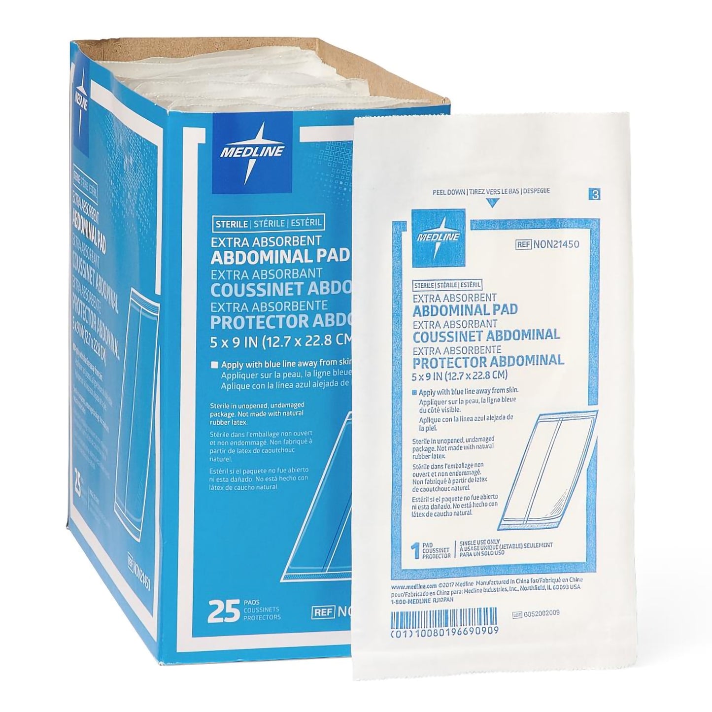 Abdominal Pad Medline 5 X 9 Inch Sterile 25 Per Box