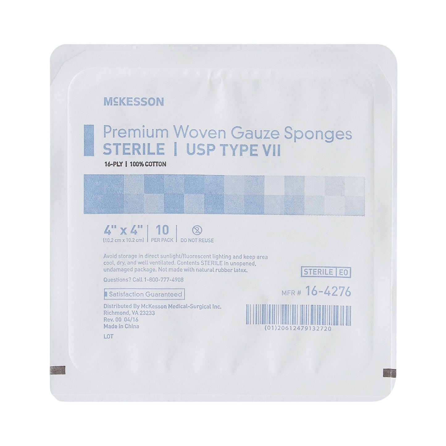 SPONGE, GAUZE TYPE-VII 16PLY STR 4"X4" (10/TRAY)
