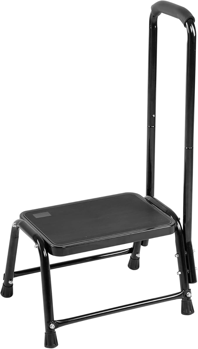Leekpai Step Stool with Handle for Adults,Seniors Heavy Duty Holds 350 lbs.Stepping Stool for Elderly Adults, Attractive Black for Kitchen