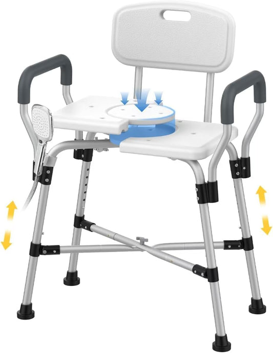 500 lbs Extra-Wide Adjustable Shower Chair with Padded Armrests & Back, Anti-Slip Crossbar Seat for Adults, Elderly, Disabled