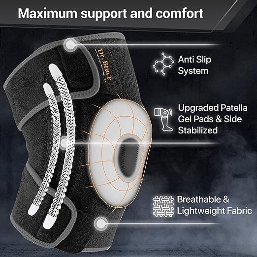 DR. BRACE ELITE Knee Brace with Side Stabilizers & Patella Gel Pads – Maximum Support and Fast Recovery for Men & Women (Mercury, Large)