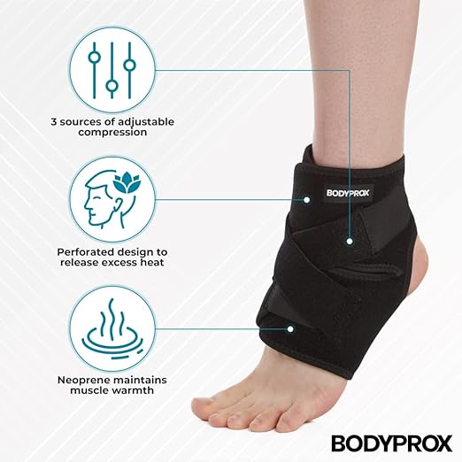 Bodyprox Ankle Brace – Adjustable Neoprene Support Sleeve One Size Fit Most (1 Pack)