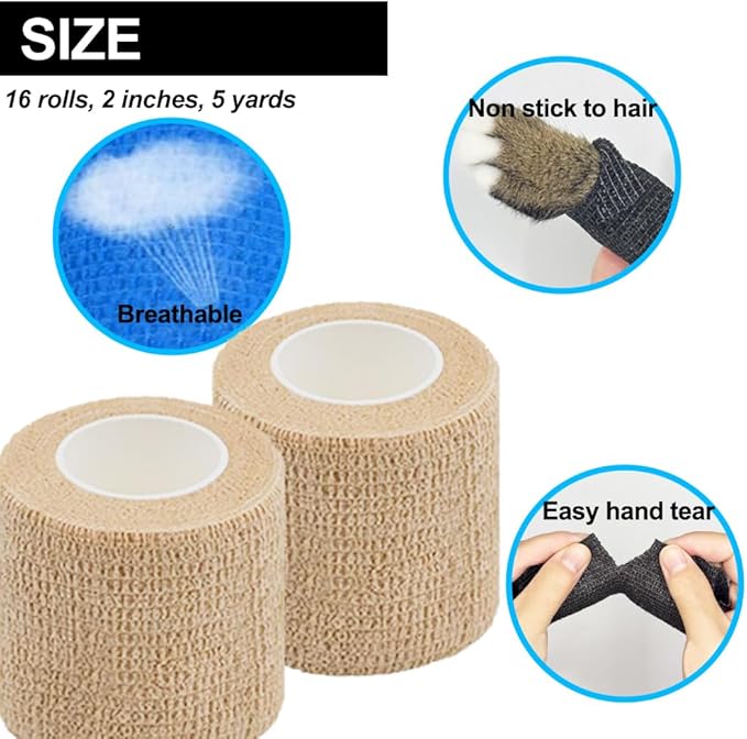 Self Adhesive Bandage Wrap, 2" X 5 Yards Beige Elastic Cohesive Wrap for Sports, First Aid Medical, Wrist, Ankle Sprains, Swelling