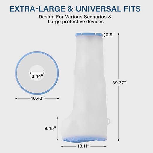 Waterproof Cast Covers for Shower Leg - Extra-Large Cast Protector for Adult with Non-Slip Bottom,Reusable Sleeve, Wound Cover For Bandage, Knee Brace, Foot Boot Shower & Swimming After Surgery