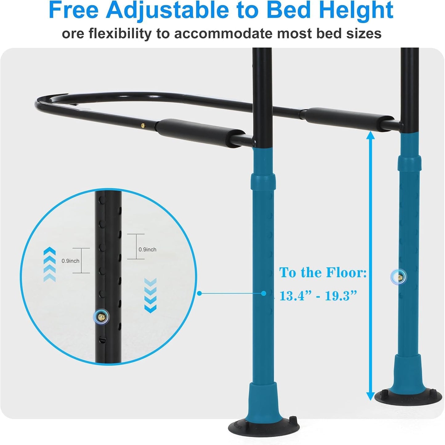 Bed Rails for Elderly Safety – Grab Bar with Pocket & Motion Sensor Light, Fits King/Queen/Full/Twin (Black)