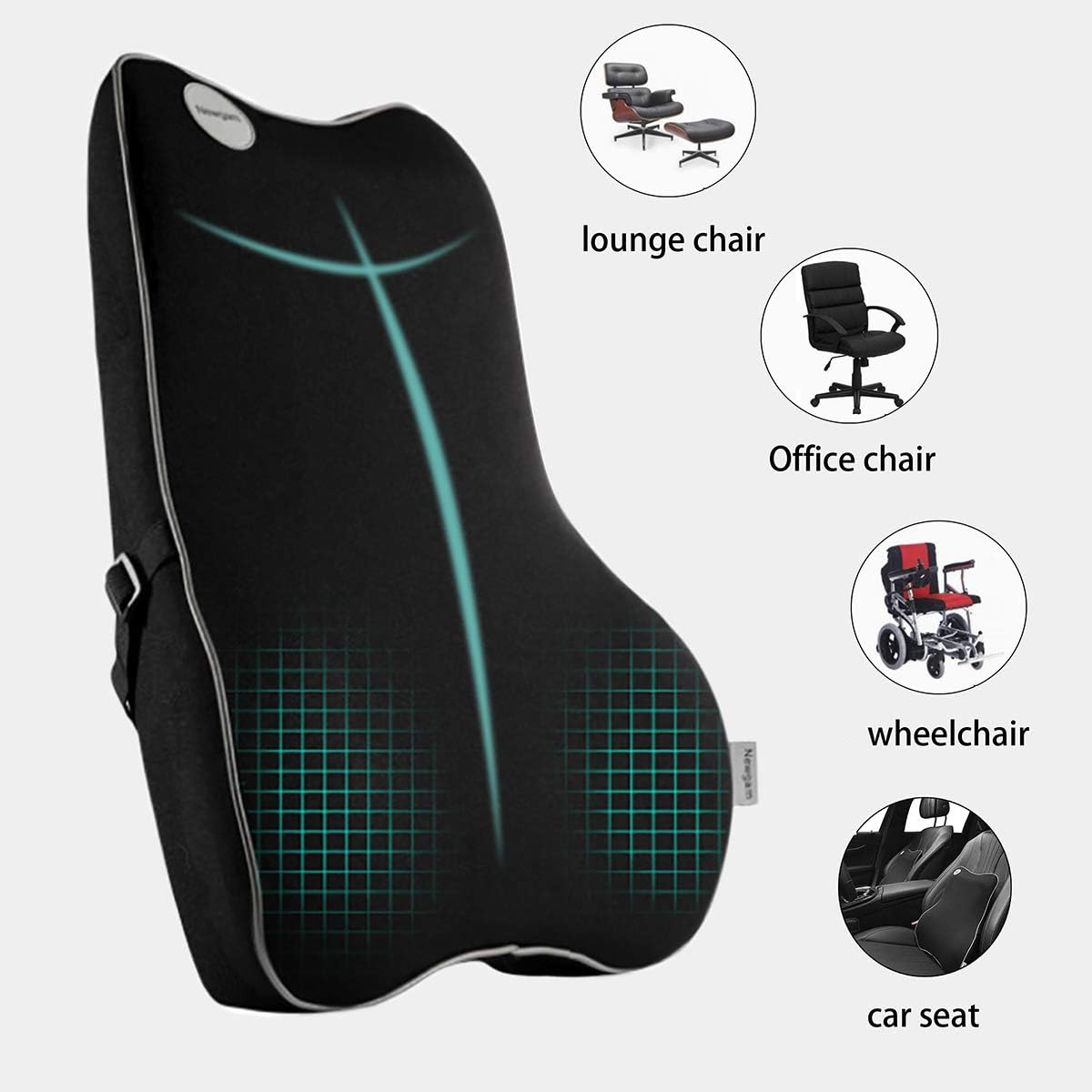 Lumbar Support Pillow – Memory Foam Back Cushion with Breathable Mesh, Ergonomic Design for Car, Office, Wheelchair, Recliner (Grey Edge)