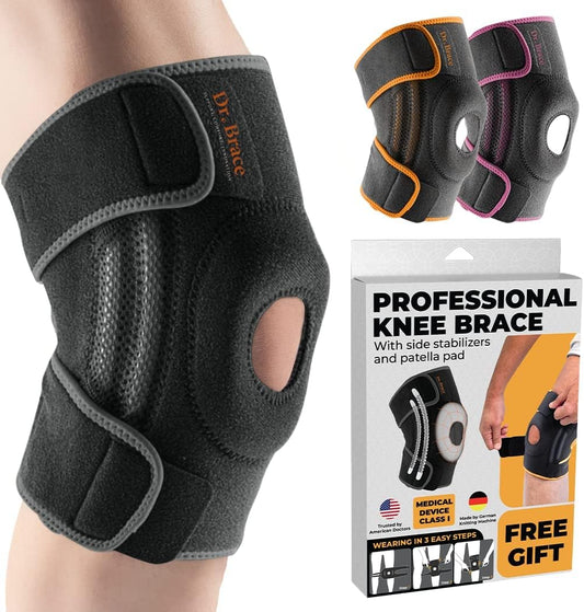 DR. BRACE ELITE Knee Brace with Side Stabilizers & Patella Gel Pads – Maximum Support and Fast Recovery for Men & Women (Mercury, Large)