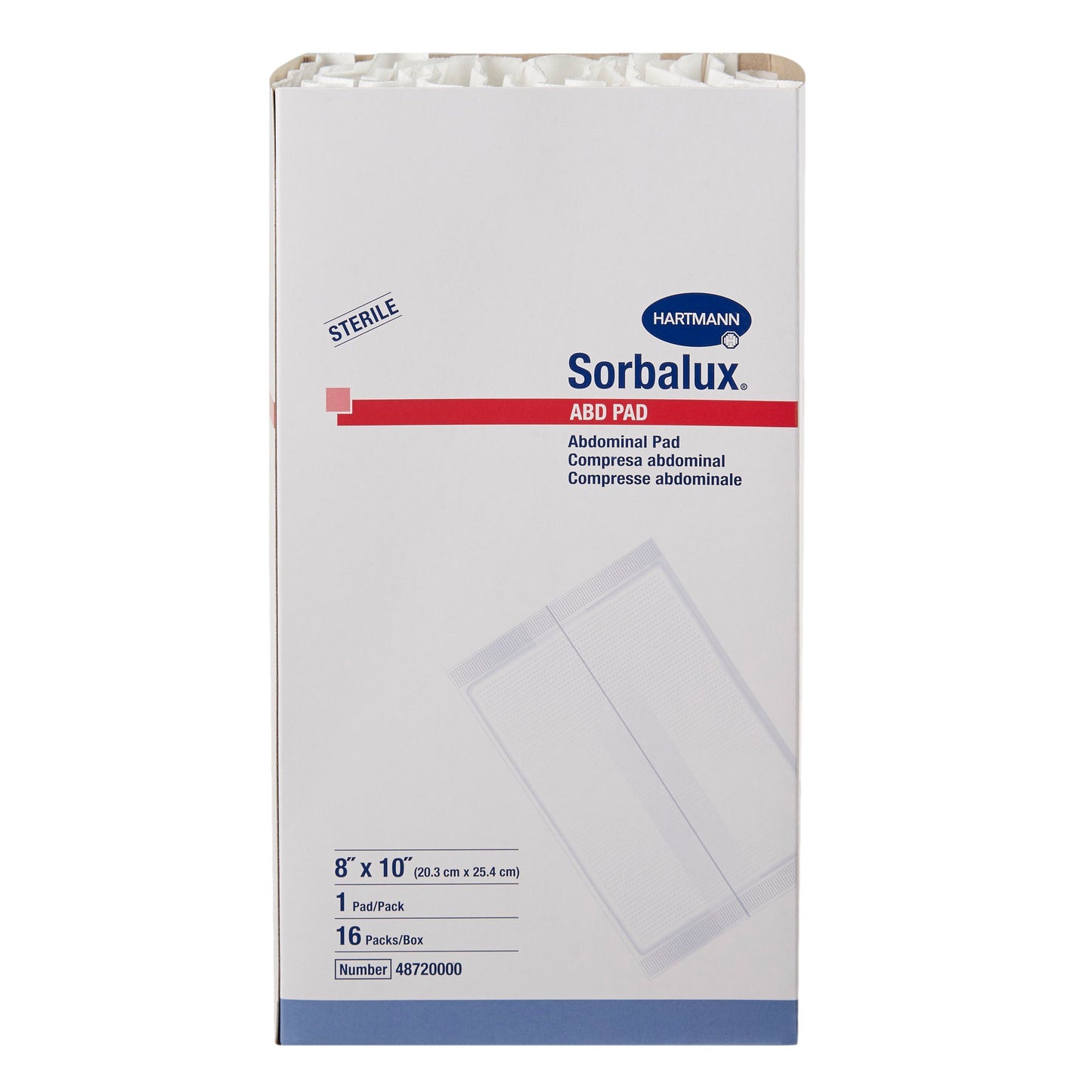 Abdominal Pad Sorbalux® ABD 8 X 10 Inch 1-Ply Sterile (Box)