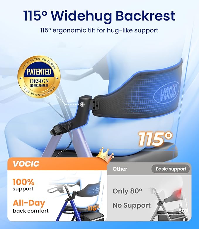 Rollator Walker with Seat Supports 350lb, 8" Big Wheels for All Terrain, Ergonomic Arc Seat & 6" Ultra Backrest Foldable Walker, Dual Height Adjustment, Lightweight 2025