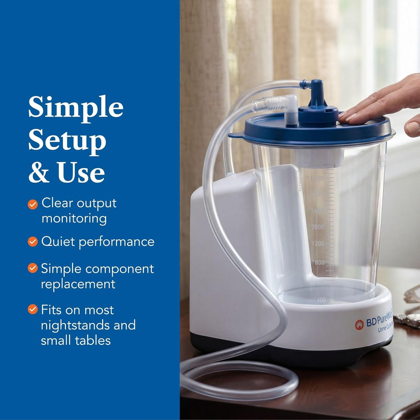 PureWick Urine Collection System - Non-Invasive Urine Management Device for Home Use - Corded Suction System