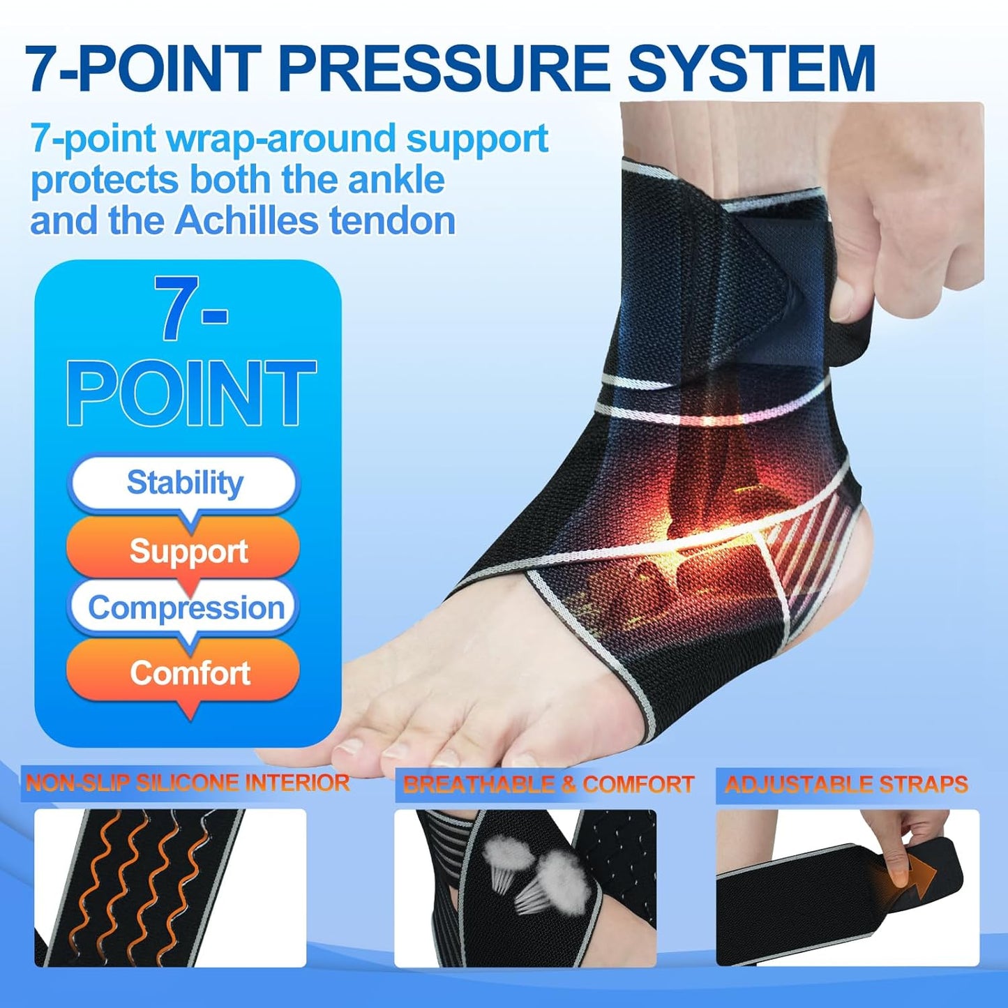 2-Pack Ankle Brace – Adjustable Compression Sleeve with Anti-Slip Support for Achilles, Plantar Fasciitis, Sprains & Sports Injuries One Size Fits Most (Black)