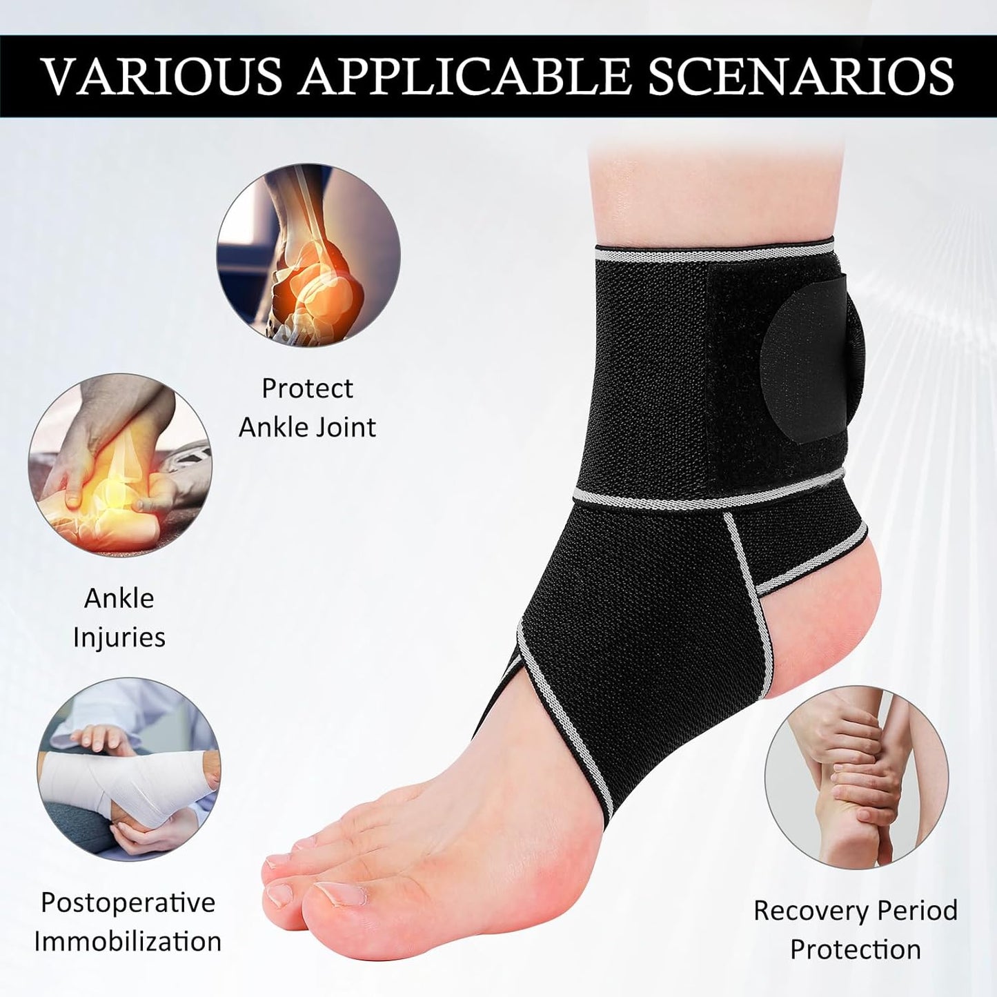 Ankle Brace – Adjustable Compression for Sprains, Achilles Tendonitis & Plantar Fasciitis, Men & Women (Grey) One Size Fits Most