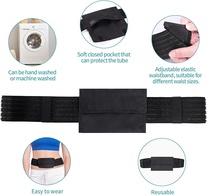 Peritoneal Dialysis Belt, Breathable Mesh PD Catheter Fixation Belt, Used for Safe Gastric and Abdominal Feeding of Peg, G, J Tubes for Male and Female Adult Patients, with Storage Bag (Black,S)