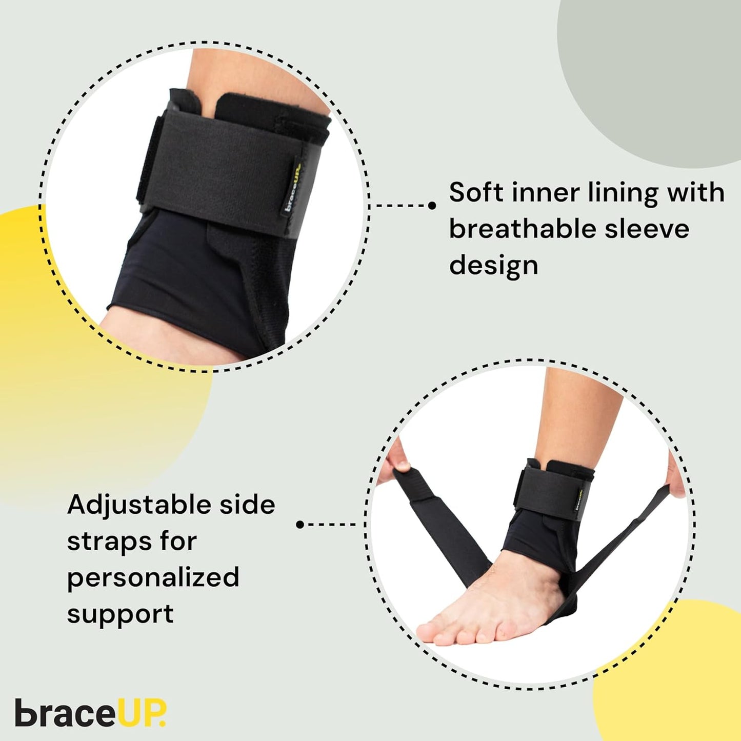 BraceUP Ankle Brace – Pain Relief & Stability for Sprains, Achilles Tendonitis, One Size Fits Most- Black