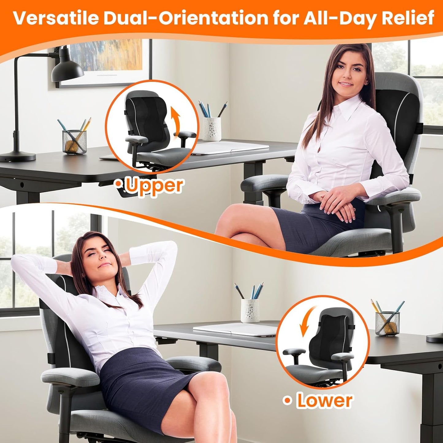 CloudBliss Lumbar Pillow – Memory Foam Back Support with Adjustable Straps & Mesh Cover for Office, Car, Gaming (Black)