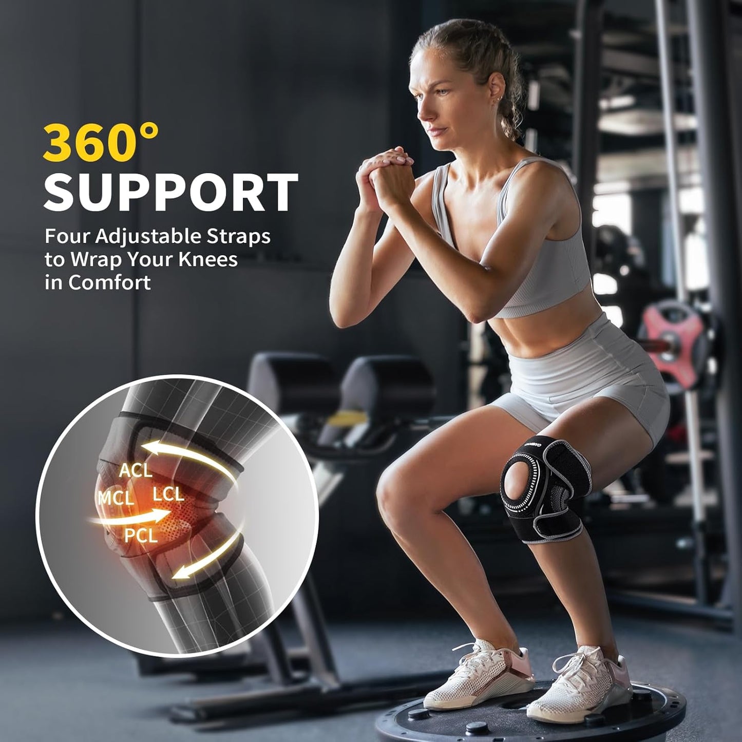 CAMBIVO ELITE Knee Brace with Side Stabilizers & Patella Gel Pads – Maximum Support for Knee Pain & Meniscus Tears (Black, Large)