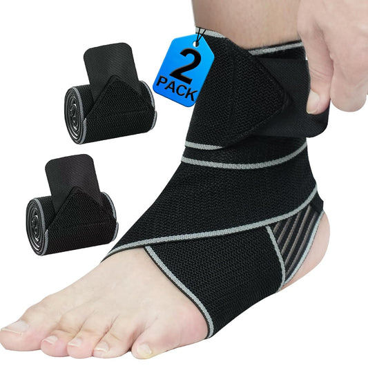 2-Pack Ankle Brace – Adjustable Compression Sleeve with Anti-Slip Support for Achilles, Plantar Fasciitis, Sprains & Sports Injuries One Size Fits Most (Black)