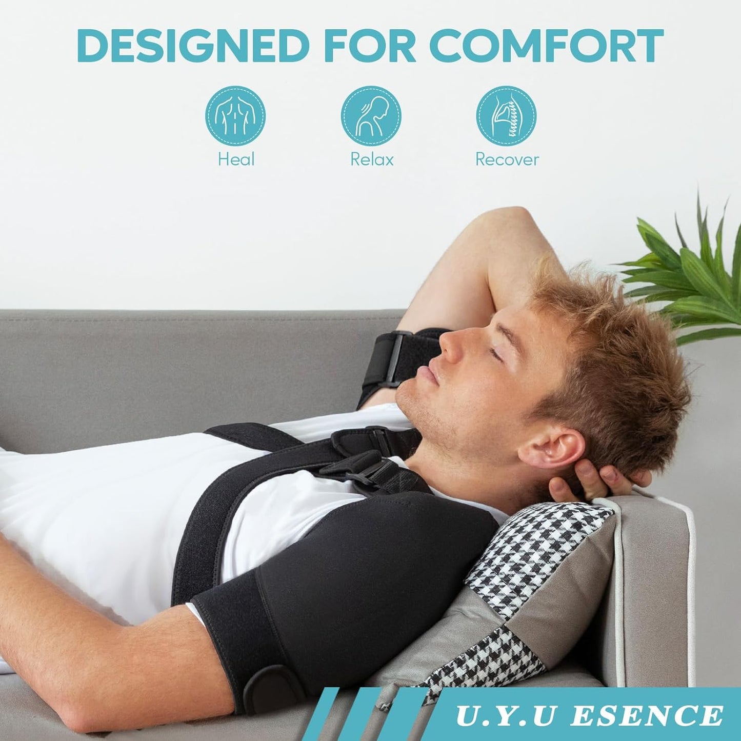 Double Shoulder Brace for Men & Women, Dual Support Compression Sleeve for Sleeping & Pain Relief (M: 16.5"–17.5")