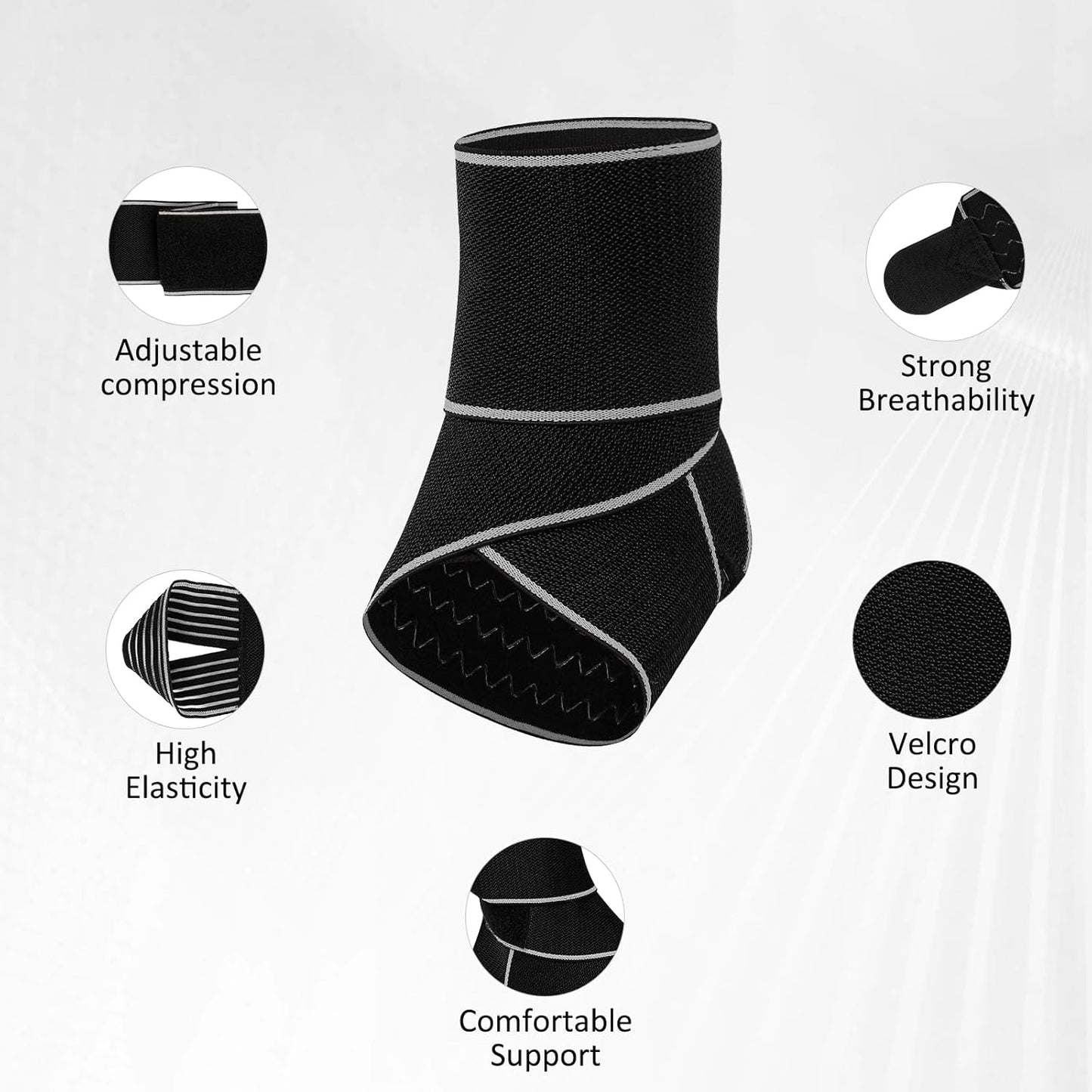 Ankle Brace – Adjustable Compression for Sprains, Achilles Tendonitis & Plantar Fasciitis, Men & Women (Grey) One Size Fits Most