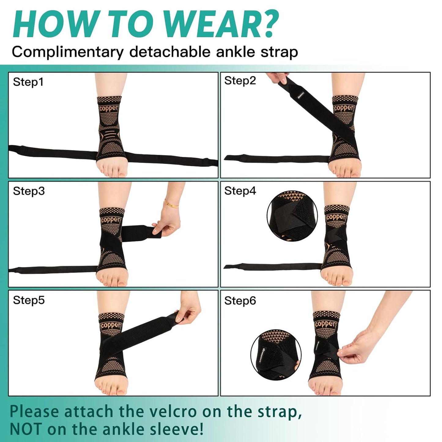 INDEEMAX Copper-Infused Ankle Brace – Compression Support for Sprains, Plantar Fasciitis, Achilles Pain Relief (Black, M)