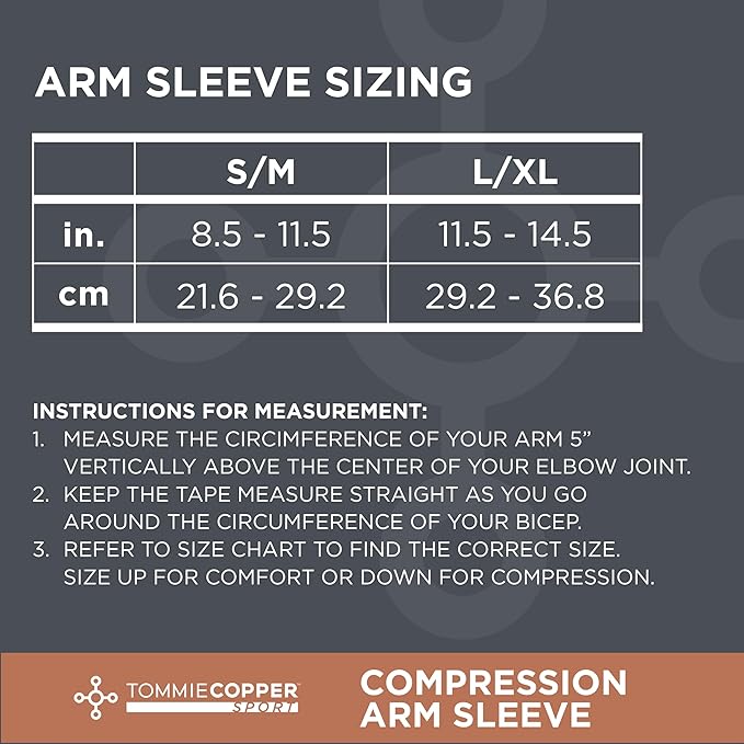 Tommie Copper Arm Compression Sleeve 15-20 mmHg, 100% Copper & Zinc Infused