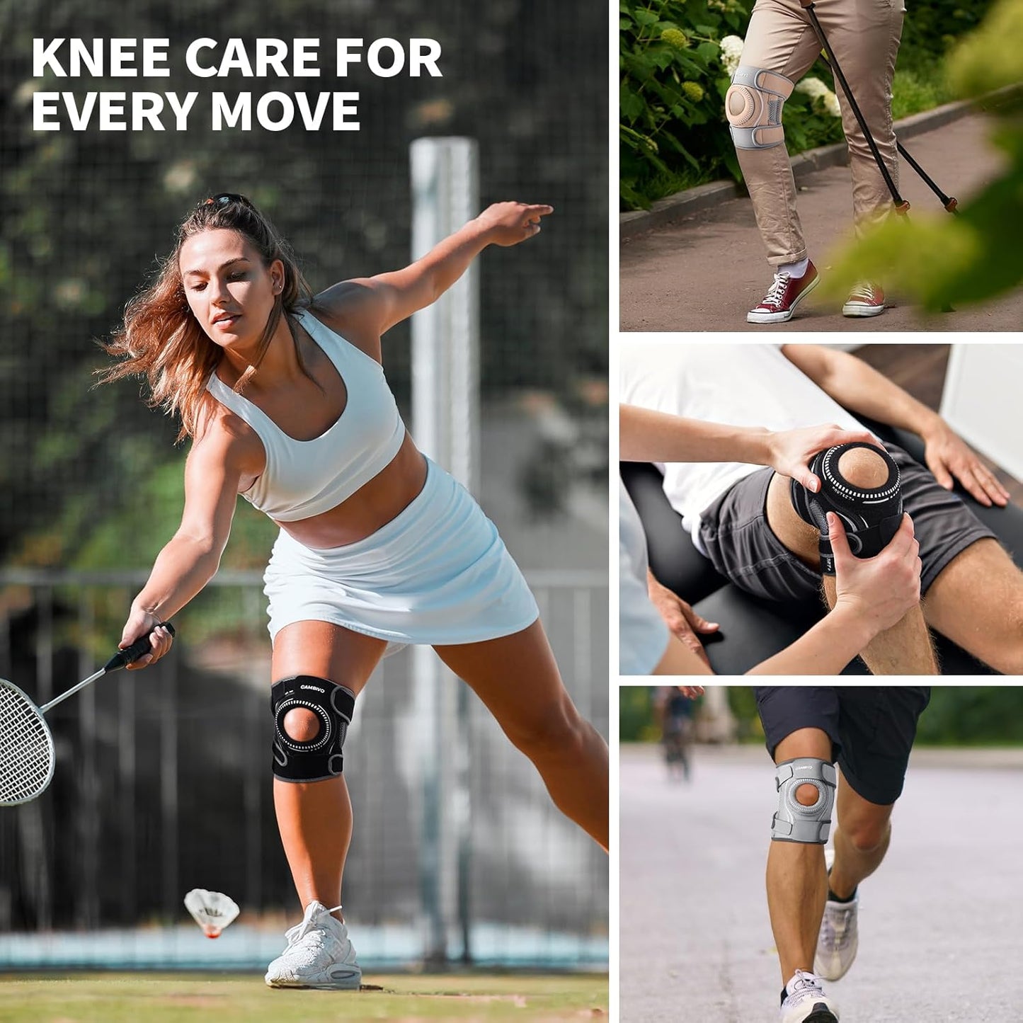 CAMBIVO ELITE Knee Brace with Side Stabilizers & Patella Gel Pads – Maximum Support for Knee Pain & Meniscus Tears (Black, Large)