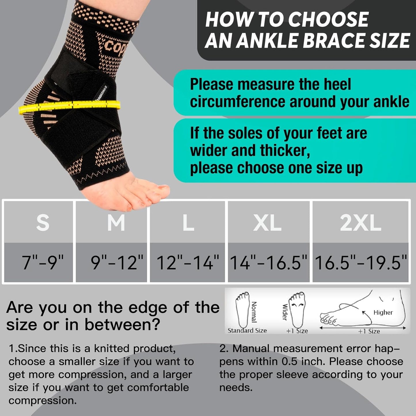 INDEEMAX Copper-Infused Ankle Brace – Compression Support for Sprains, Plantar Fasciitis, Achilles Pain Relief (Black, M)
