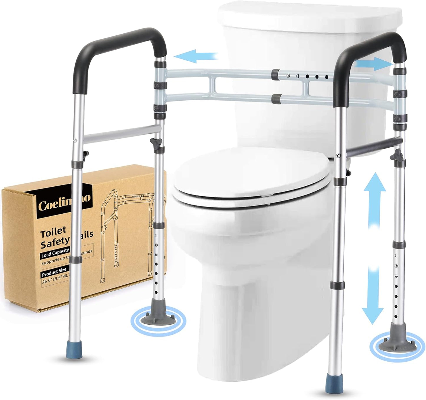 Toilet Safety Rail – Adjustable Heavy-Duty Handles, Detachable, Fits Most Toilets